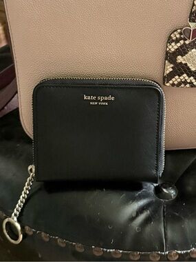 kate spade ♠️ Cameron black zip-around leather wallet with keyring NWT